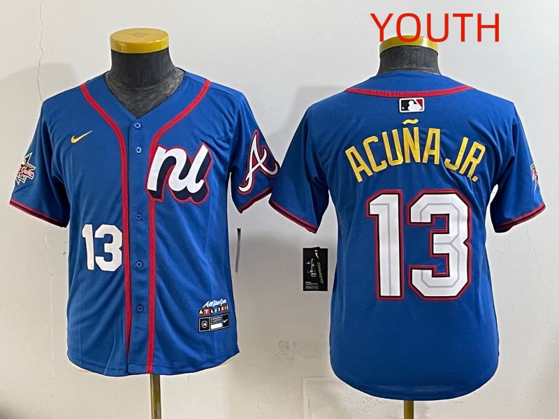 Youth 2025 Atlanta Braves #13 Acuna jr Blue All star Nike MLB Jersey style 6->youth mlb jersey->Youth Jersey